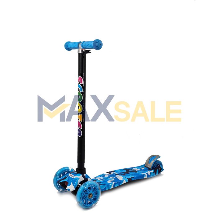 Детска тротинетка триколка камуфлаж с 3 светещи колела синьо