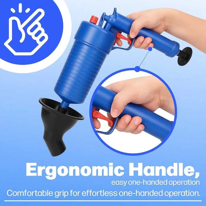 Pistol profesional cu presiune pentru desfundat tevi si WC 4 ventuze