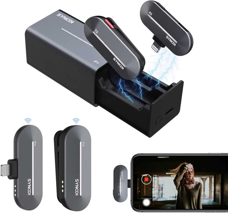 SYNCO P1L Безжичен Лавалиер Микрофон iPhone с Бързо Зареждане и Калъф
