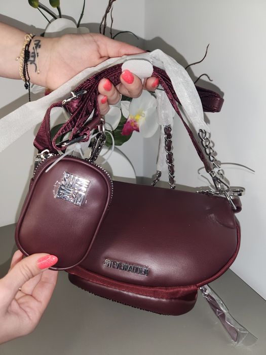 Оригинална дамска чанта Steve Madden - Бордо с кристали