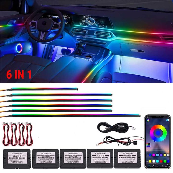 RAINBOW LED амбиентно осветление за автомобили с RGB 256 цвята, 6 в 1