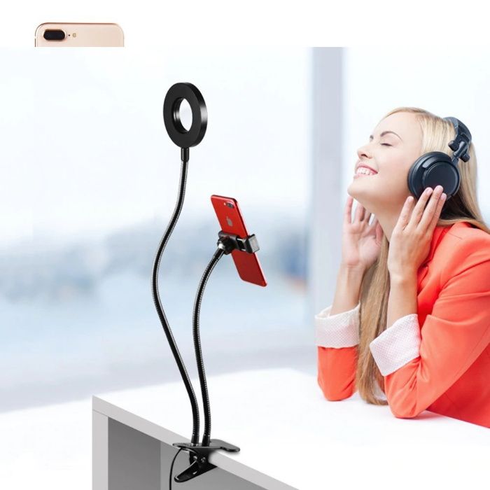 Clema cu suport flexibil telefon + lampa LED ring vlogging youtube