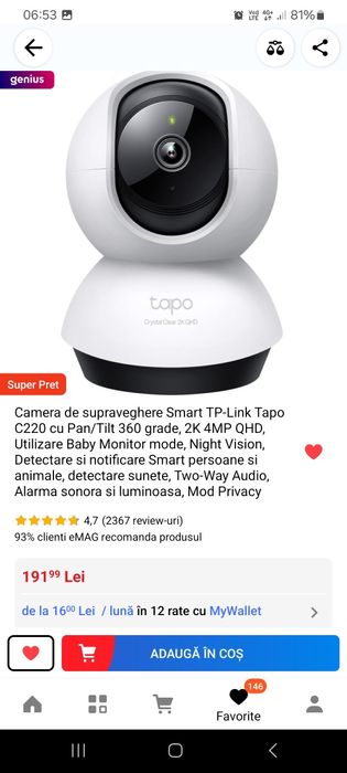 Montez camere de supraveghere wireless rotativ 360 manopera 150 - 300