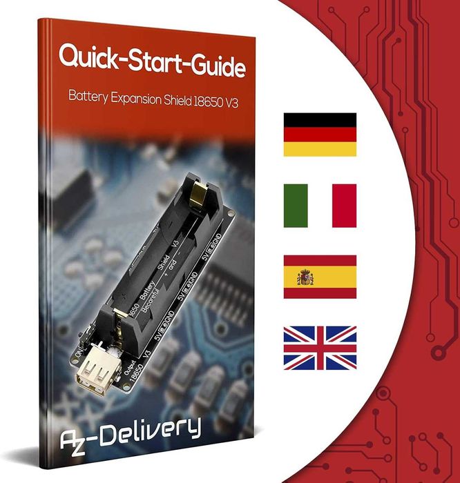 AZDelivery Разширителен щит за батерия, 18650, V3, с USB кабел