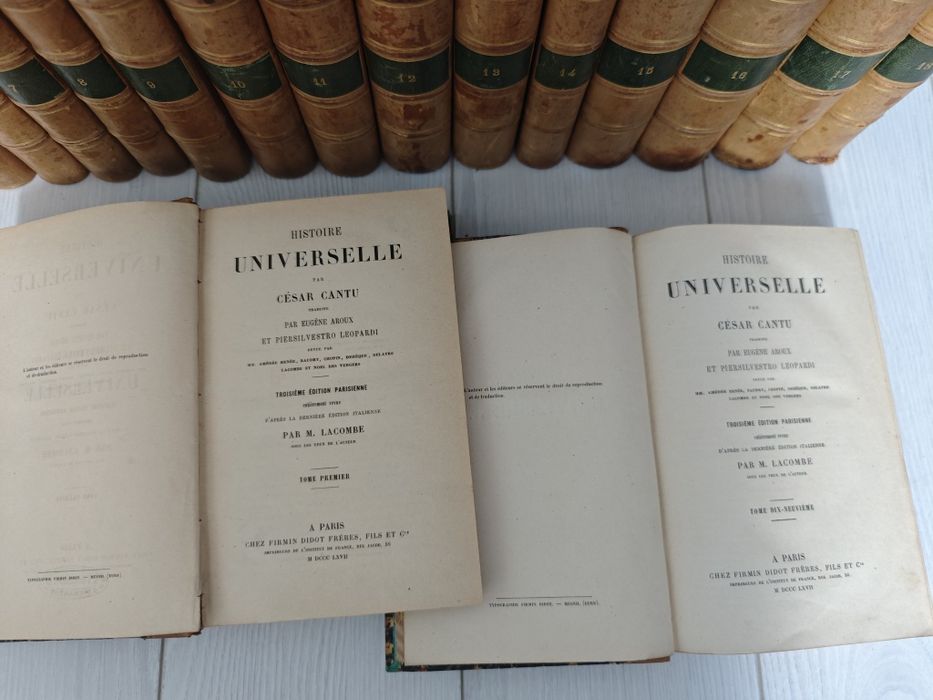 Set Istoria Universala, Cesar Cantu,1867, 18 vol, franceza,RAR