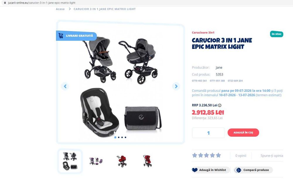 Carucior Bebe si Landou Scaun Masina 3 in 1 JANE EPIC MATRIX LIGHT