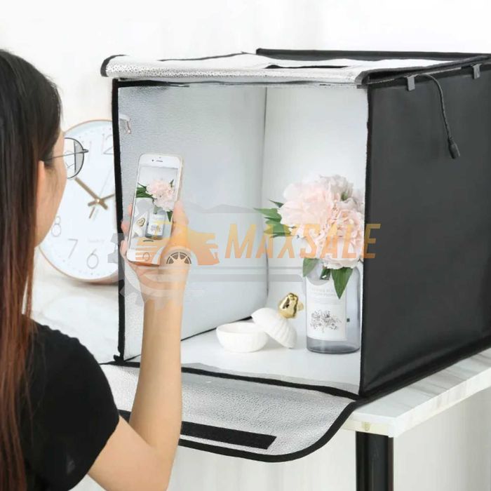 Фото кутия фотография 40см с осветление, 5 фона, захранване и чанта