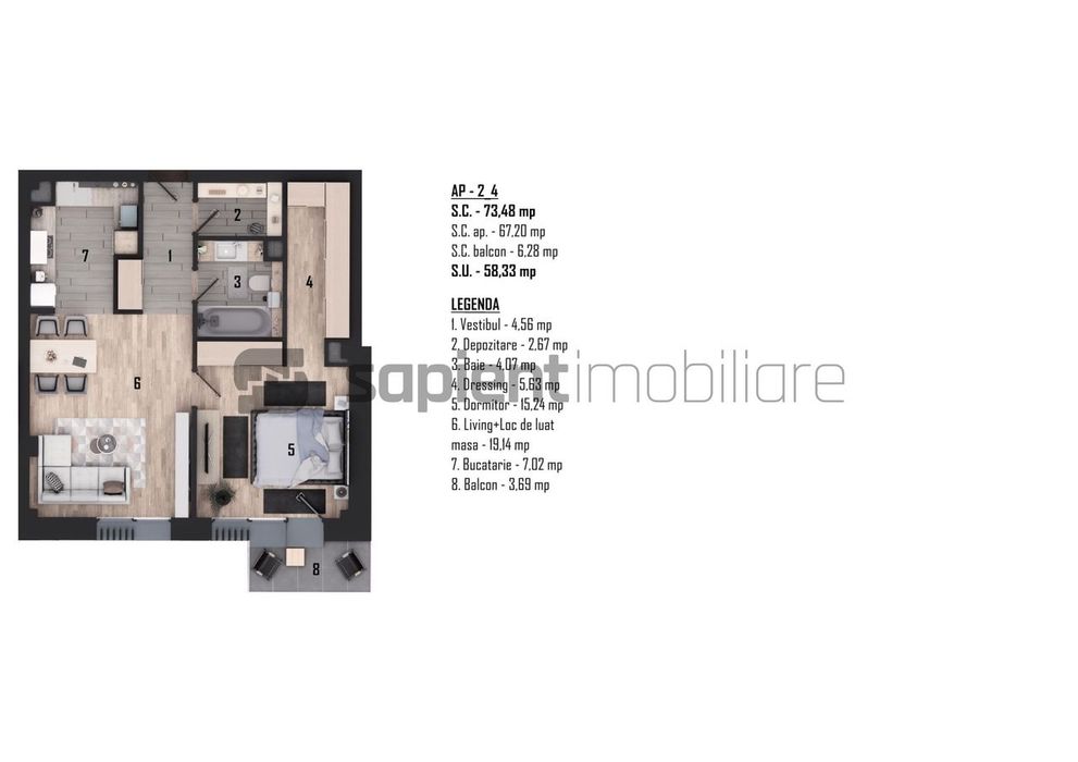 Apartament nou, modern cu 2 camere - Ultracentral -  Cuza Voda