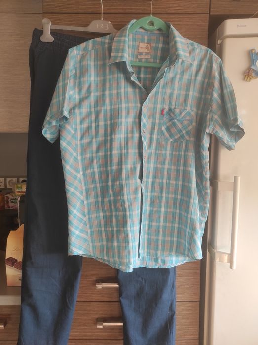 Мъжки тъмносин ленен панталон с ризка