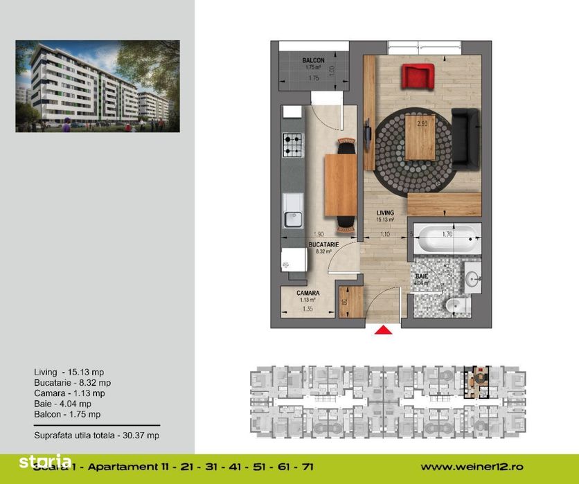 Garsoniera la cheie Weiner 18- decomandata-