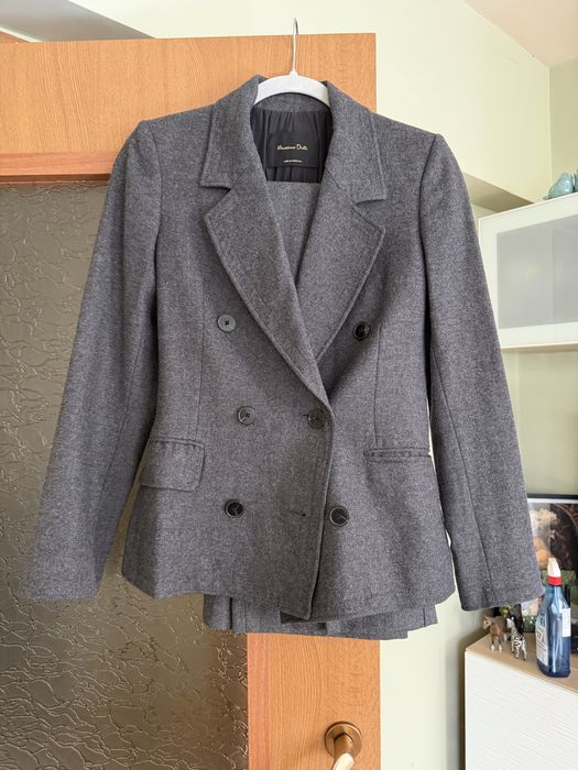 Сив вълнен костюм Massimo Dutti