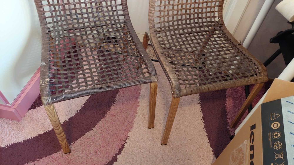 Scaune fixe picioare din inox si plasa impletita tip ratan, pentru terasa curte balcon bucatarie