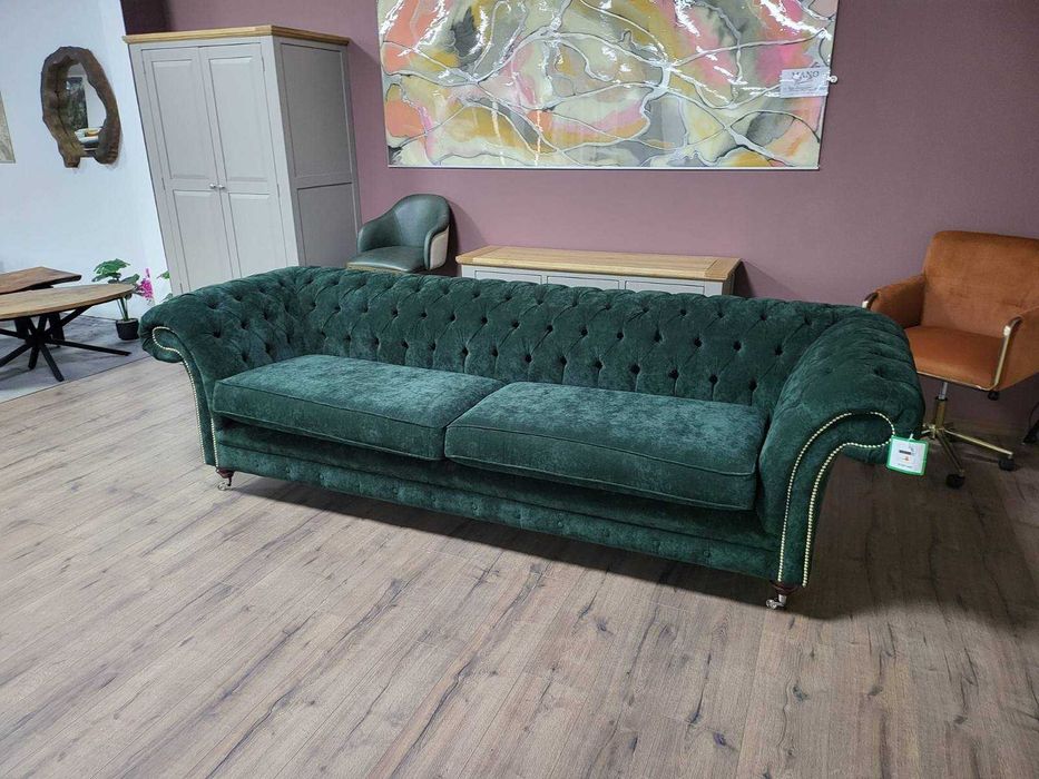 Голям зелен диван от плат Честърфийлд - четворка