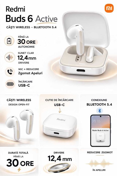 Căști In-Ear Xiaomi Redmi Buds 6 Active Bluetooth 5.4 IPX4 Wireless
