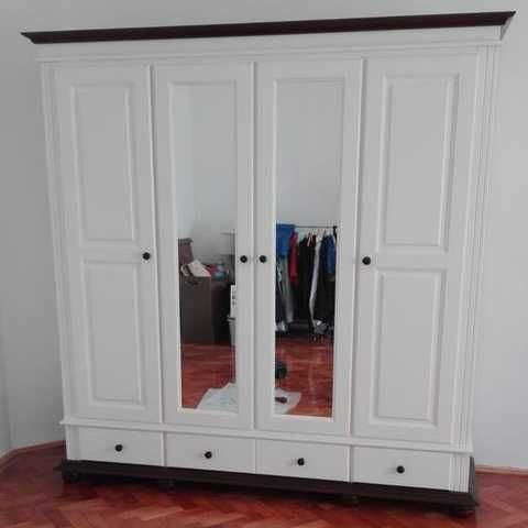 Sifonier din lemn masiv cu oglinda Seby, 4 usi + 3 sertare, alb+nuc