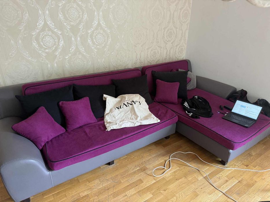 Сив Кожен Диван -Топ Оферта!