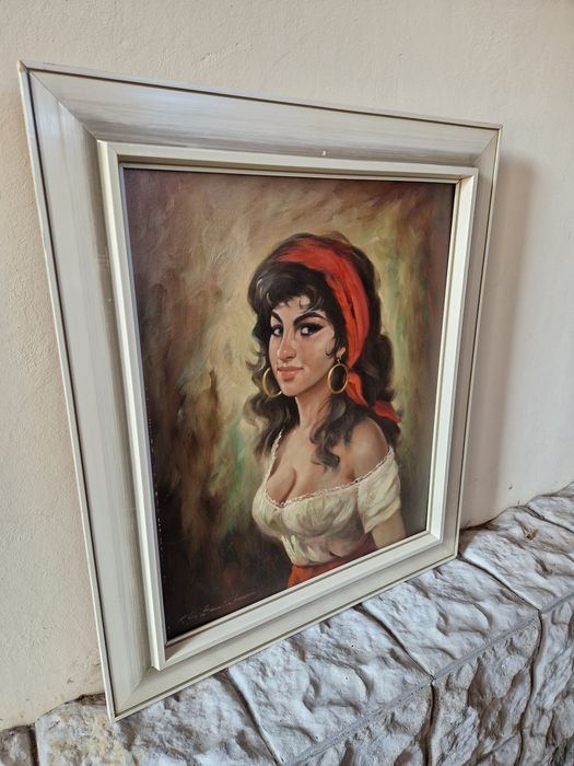 Страхотна антикварна авторска майсторска картина масло върху платно