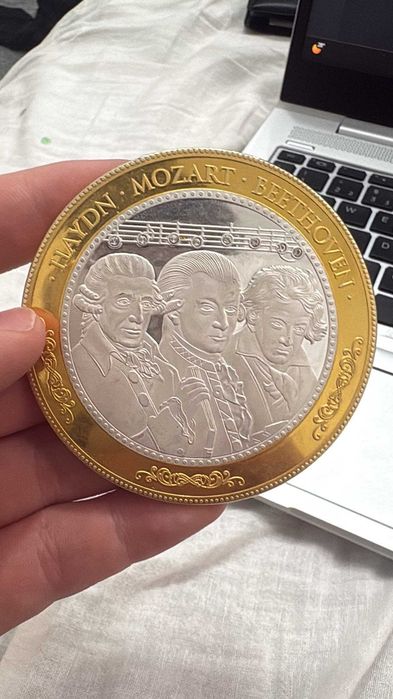 Medalie GIGANT Colecție „Wiener Klassik” (Haydn, Mozart, Beethoven) - Placată Aur/Argint, Ediție Limitată 9999 buc.