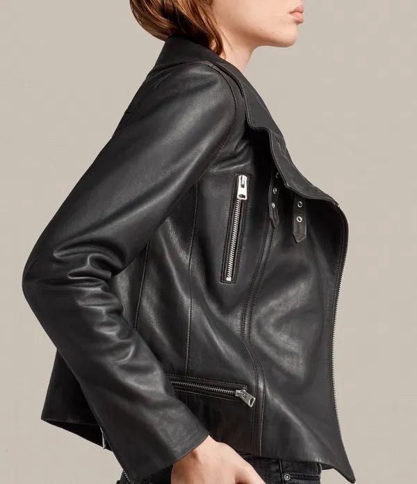 AllSaints Bales Дамско Кожено яке Естествена Агнешка Кожа Черно Medium