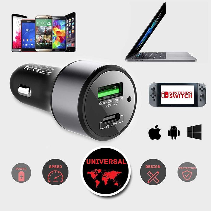Универсално USB Зарядно с Метален Корпус 12-24V, 2x18W или до 63w