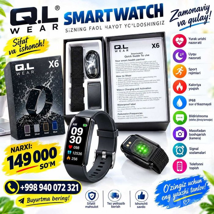 Smart Fitness Braslet X6 — aqlli fitnes treker!