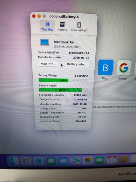 MacBook Air 13" 2018 1.8GHz 8GB RAM 121GB SSD A1466