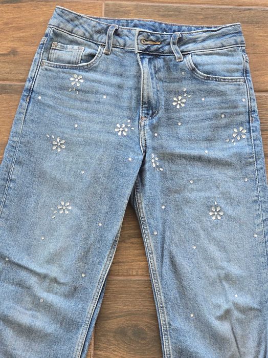 Дънки H&M Baggy Bootcut с камъчета – размер 134 (8-9 г.)