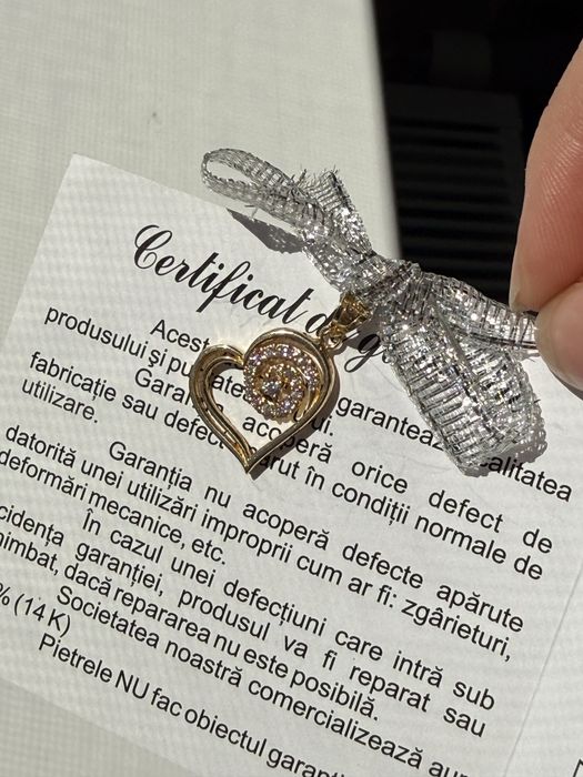 Pandantiv Aur 14K D'Amour NOU - Inimă cu pietre (Cadou Ideal)