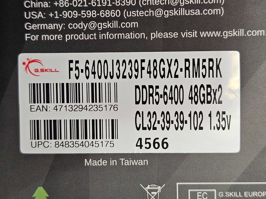 96GB DDR5 (2x48GB) 6400 MHZ CL32 G.SKILL Ripjaws M5  (Intel XMP 3.0) NOI, Garantie