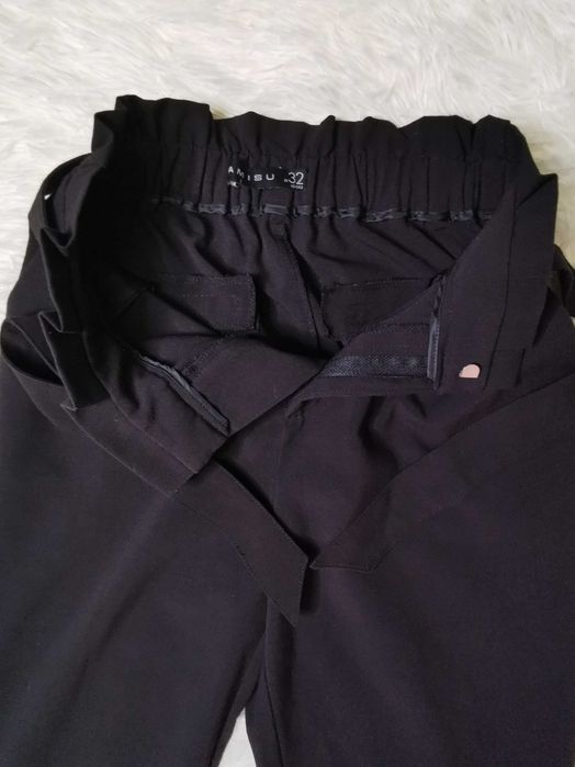 Pantaloni eleganti paperbag talie inalta negri marimea 32 XXS
