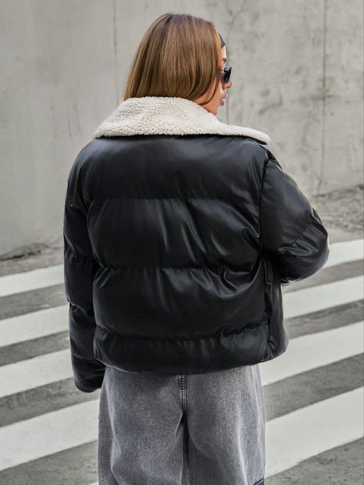 Дамско зимно яке с кожен ефект