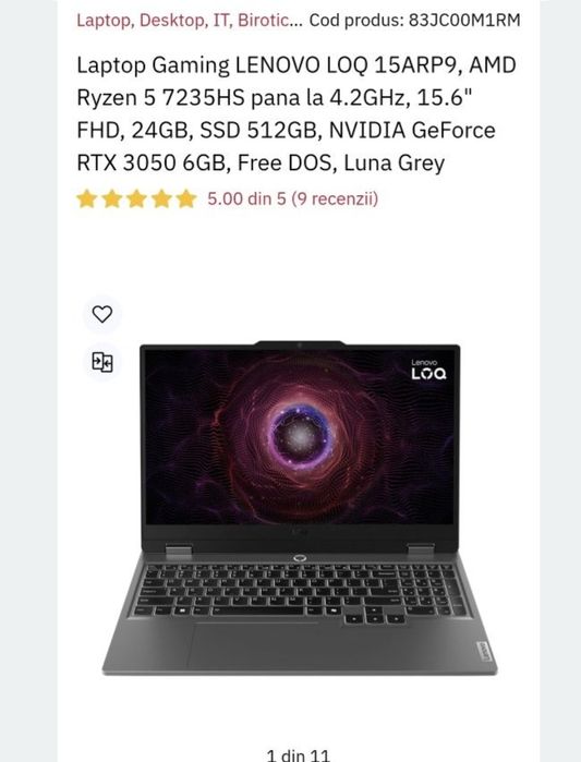 Vand laptop Lenovo Gaming garanție 2 ani Altex