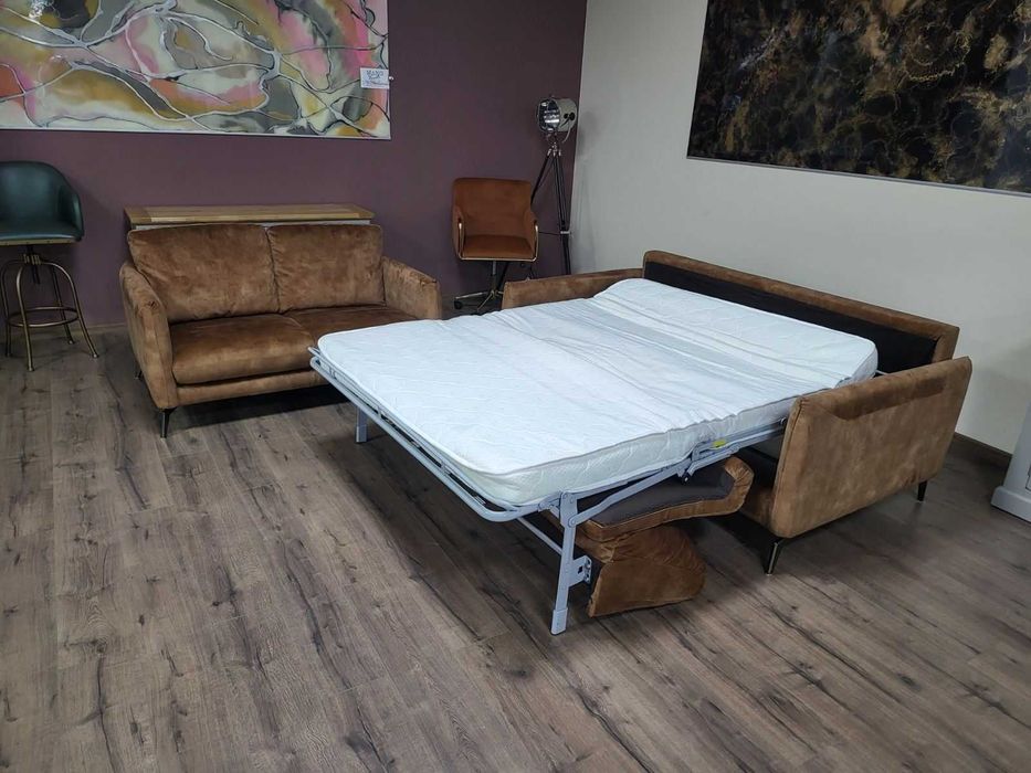 Дизайнерски кафяв комплект дивани от плат кадифе тройка и двойка