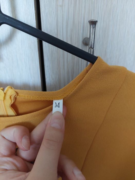 Rochie midi galben muștar, elegantă, mărimea M – office / classy