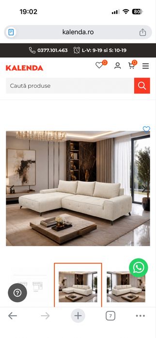 Coltar extensibil alb/beige, 290x175x85 cm din stofa aragon