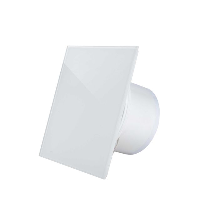 Вентилатор за баня дизайн стъкло бял мат/гл. клапа турбо дебит 169м3/ч