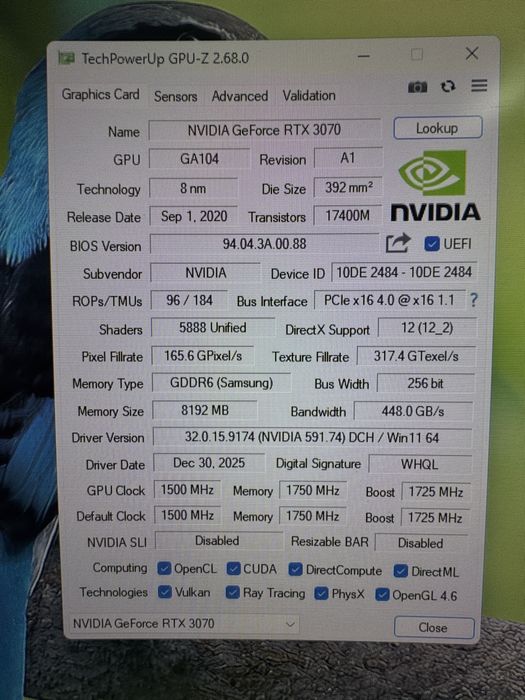 Видеокарта RTX 3070 8gb