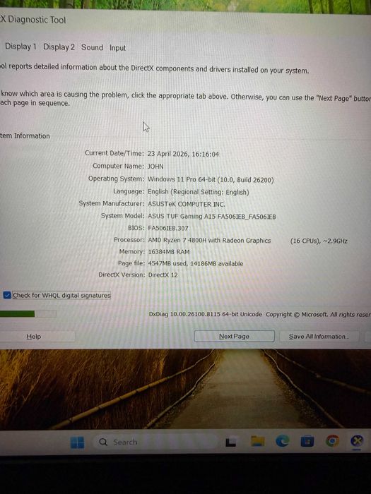 Laptop Gaming ASUS TUF A15 Ryzen7, 3050ti, 16GB Ram