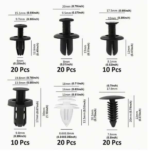 6 вида автомобилни универсални пластмасови закопчалки/щипки, 100бр.