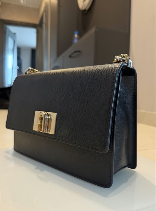 Furla 1927 Black Leather Chain Shoulder Bag