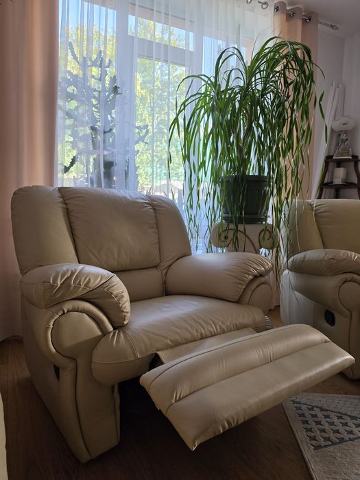 Set canapea + 2 fotolii recliner – piele ecologică, import Italia