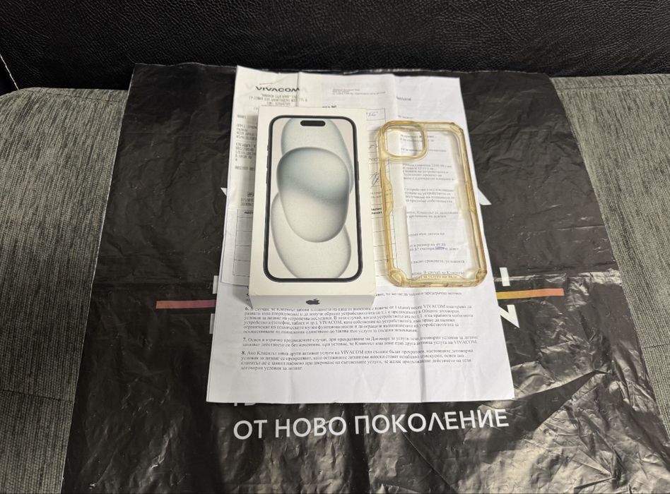КАТО НОВ 256GB iPhone 15 Vivacom Гаранция 2025 Black