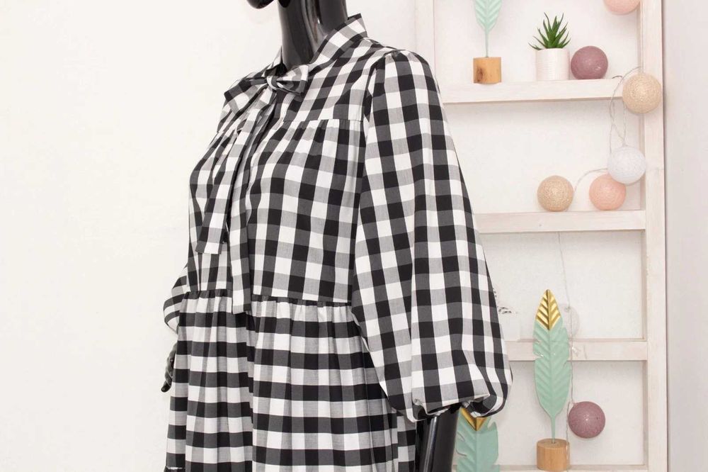 Otto D'Ame дизайнерска дамска рокля в каре черно бяла миди дължина 38