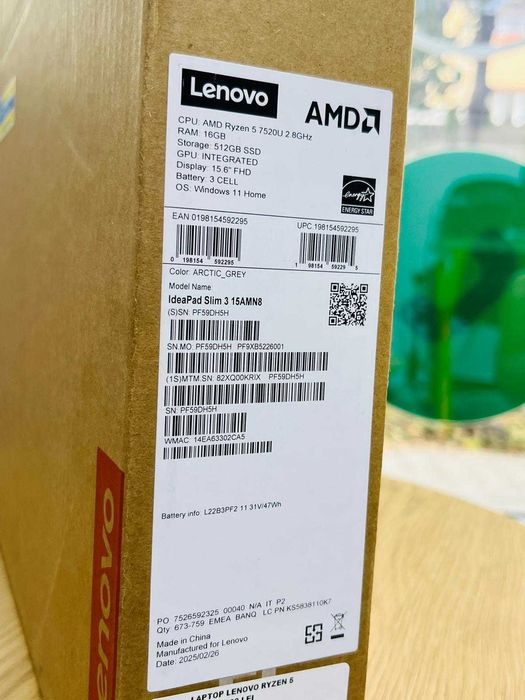 Laptop Lenovo, IdeaPad Slim 3 15AMN8 Ryzen5 7520U - Nou