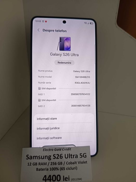 Samsung S26 Ultra 12GB RAM/256GB/Cobalt Violet/Bateria 100%/Stare impecabila! ID11394