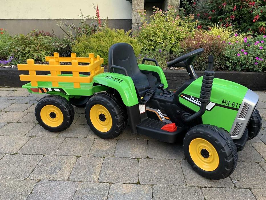 Tractoras electric Kinderauto BJ611 2x30W 12V cu remorca si RC Green