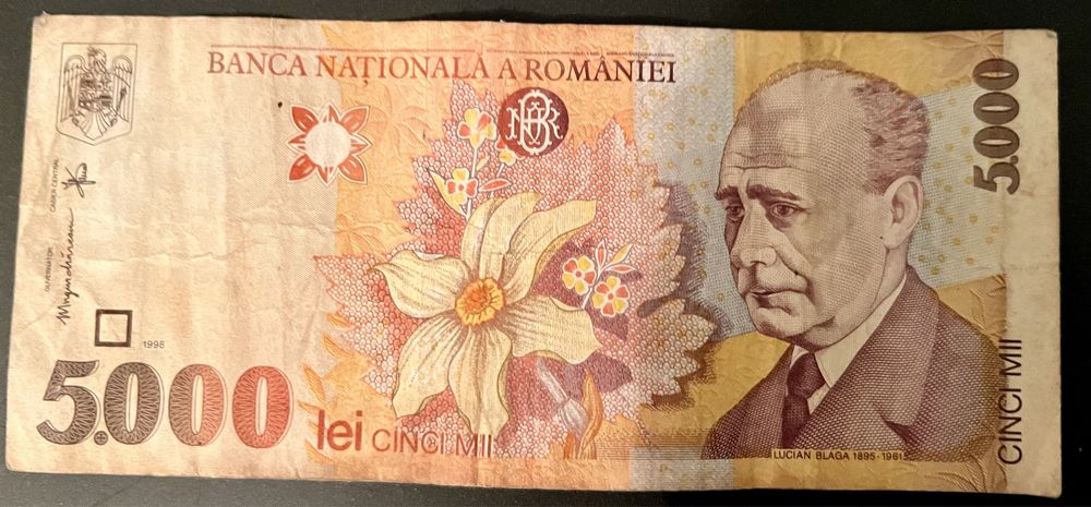 Bancnota 5000 lei cu Lucian Blaga din 1998 in stare ok. 001B6209267