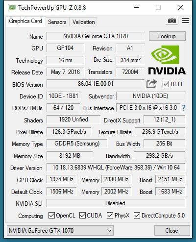 GeForce GTX 1070 XLR8 8Gb