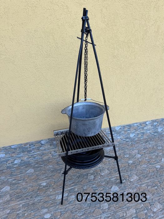 Vând grătar din inox+trepied din fier streat+ceaun din aluminiu