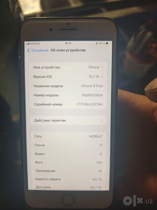 Iphone 8+ sotiladi srochna xilati idial